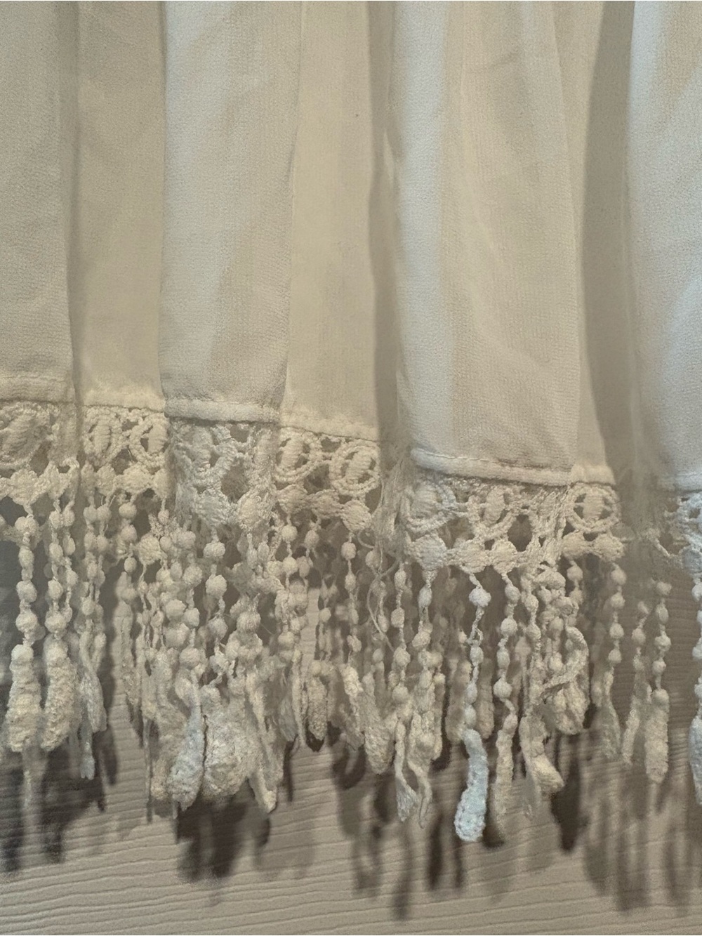 Boho White Crochet Tassel Fringe Mini Dress Beach Cover Up Festival Fits Small - Picture 3 of 6